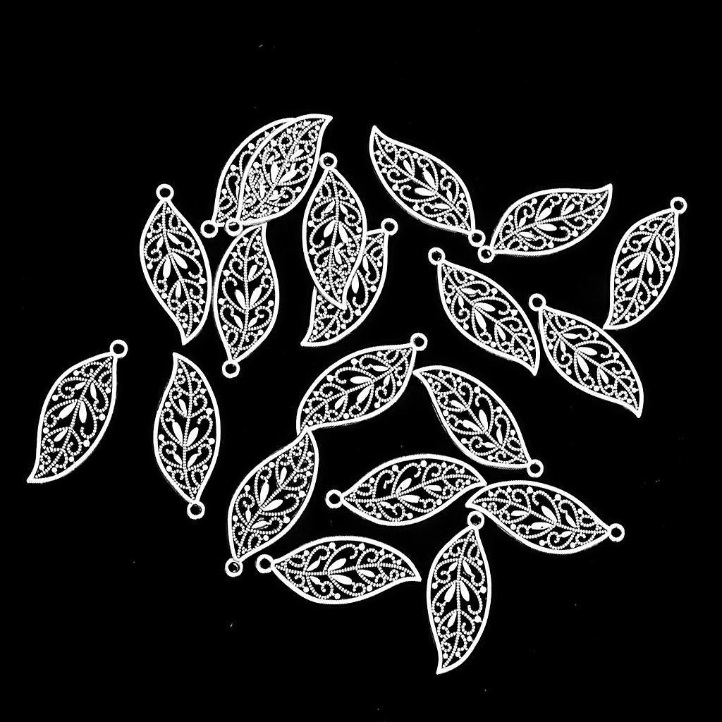 2x20Pcs Hollow Alloy Leaf Pendant 4x1.6cm Jewelry DIY Making Necklace Keyring