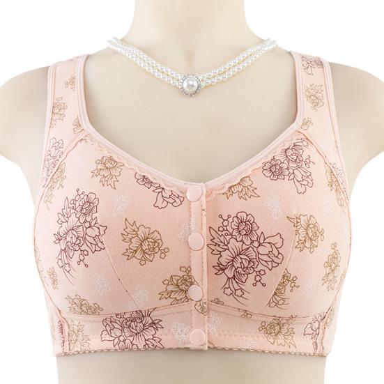 Damen Sport-BH Träger Knopf vorne Kabellos Guter Halt Blumendruck Elastische Schulter Atmungsaktiv Stoßfest Push-up