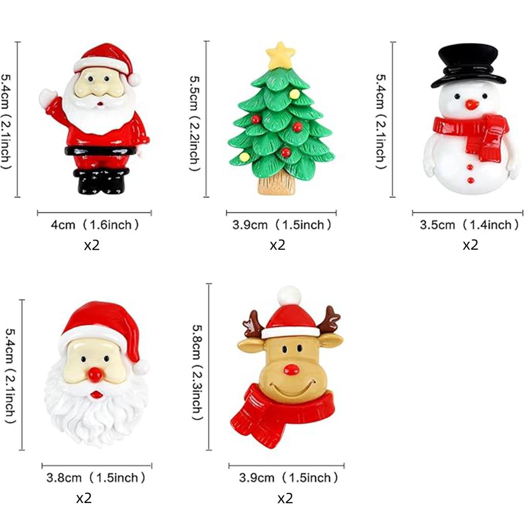 10pcs Resin 2D Christmas Cake Toppers Merry Christmas Santa Claus Tree Deer Cupcake Picks for Xmas Party Decor Supplies