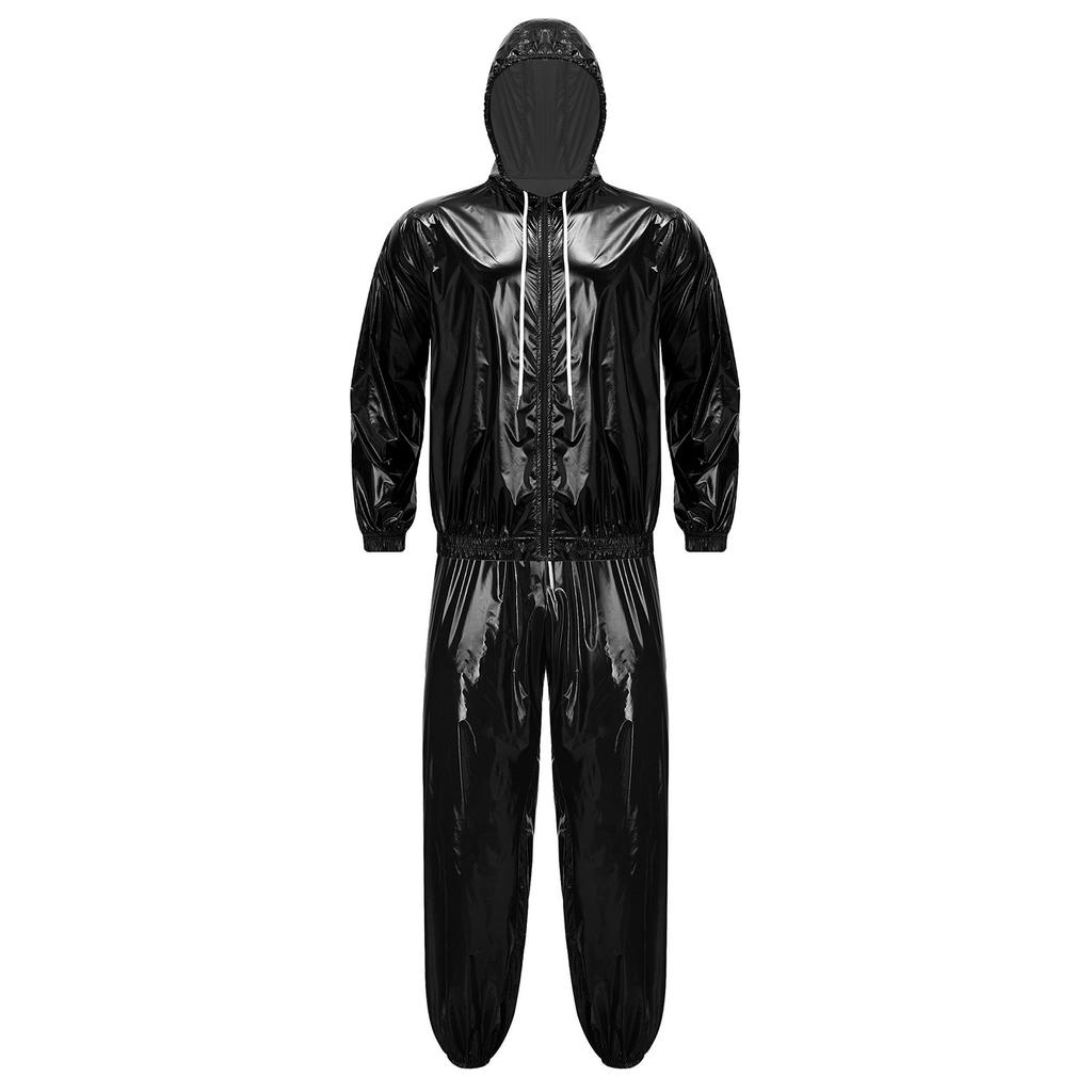 Men’s Outdoor Waterproof Suit Hooded Windbreaker Jacket Front Zipper and Sweatpants for Trail Fishing Workout Exercise