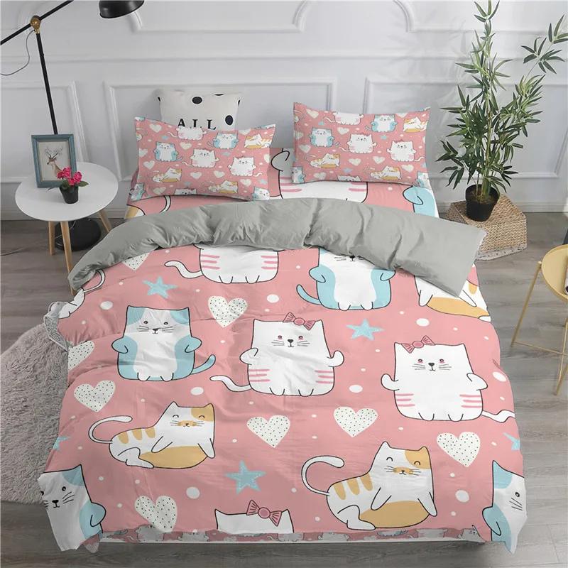 Cartoon Cat Duvet Cover Twin For Kids Teen Bedroom Decor Microfiber Cute Cartoon Animal Pet Kitten Bedding Set With 2 Pillowcase