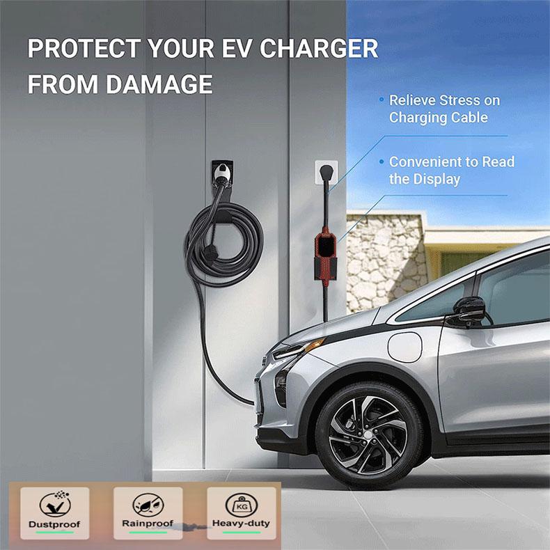 EV Charger Holder Set Charging Box Holder and Wall-Mount Connector Nozzle Holster Dock with J-Hook for SAE J1772 Electric Car