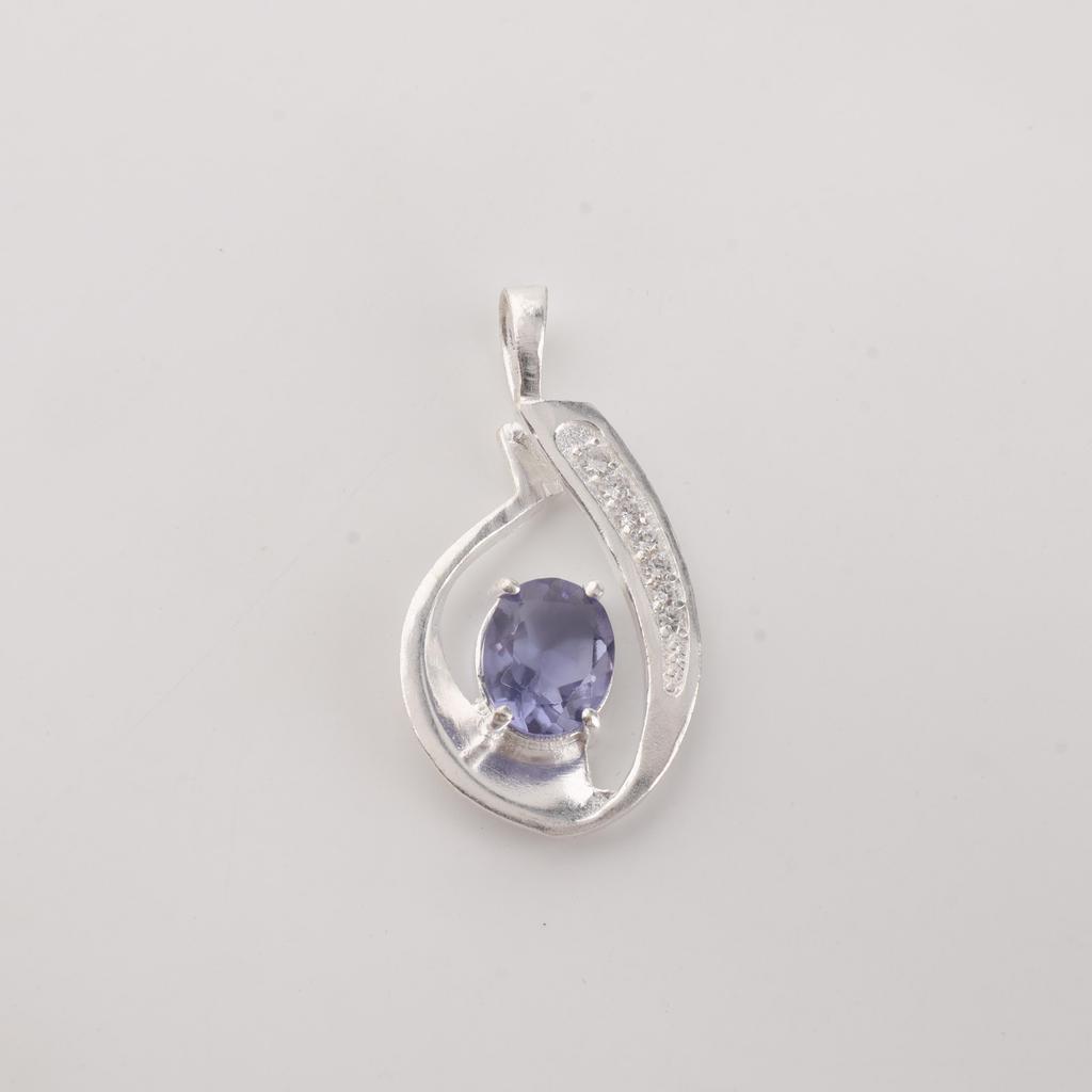 Iolite Gemstone 925 Sterling Silver Women Jewelry Partywear Necklace Pendant 1.4" Birthday Gift For Wife/Her CZP-16-14