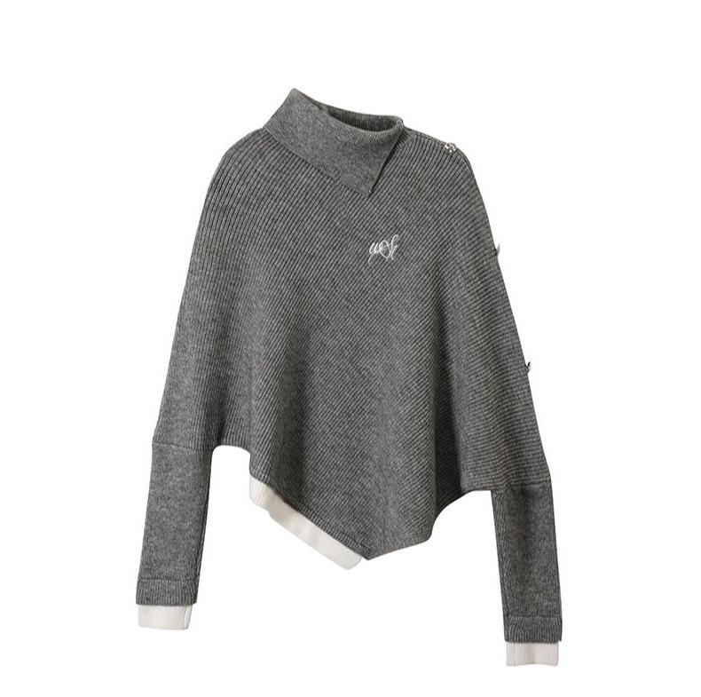 WESYONE Women's High Neck Irregular Cape Sweater - Autumn/Winter Knit Outerwear Top