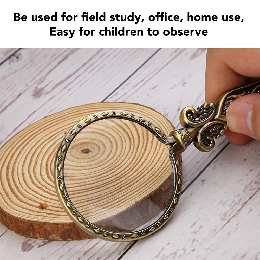 Bronze Finish Retro Magnifying Glass Alloy Material Slipless Handle Handheld Magnifying Glass Antique Gold Portable Magnifier