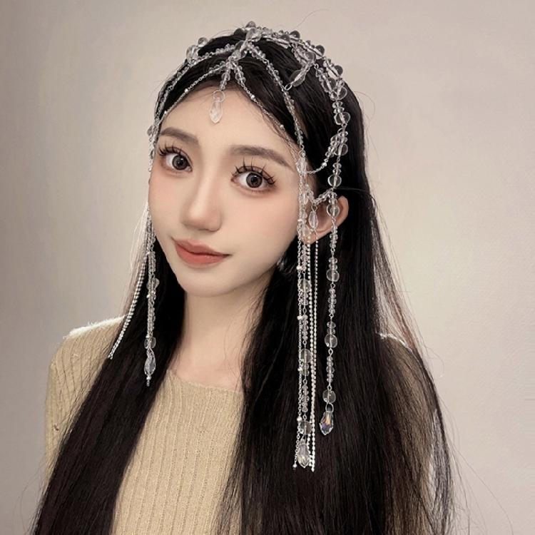 Crystal Tassel Bead Headband Forehead Hair Chains Bridal Headpiece Halloween