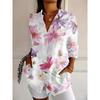Plus Size Women Long Sleeve Button Shirt Solid Floral Casual Comfort Blouse