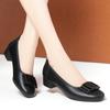 Mote Vår Nye Dame Mote Firkantet Hæl Pumps For Fest Dame Svart Pu Mykt Skinn Kontorsko Komfortable Ballerinaer Metallspenne
