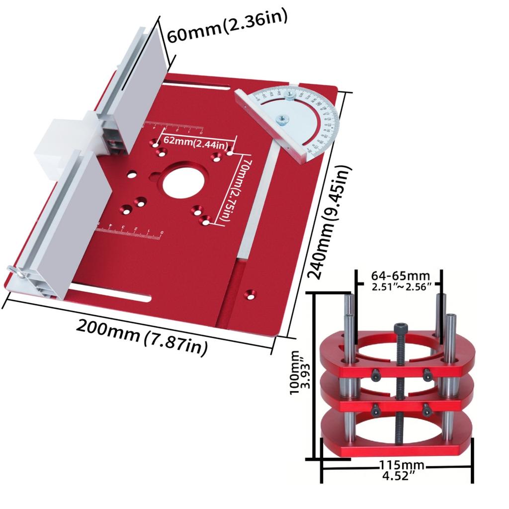Woodworking Router Lift Kit Aluminum Router Table Insert Plate with Miter Gauge Slot for 65mm Trim Router Motors