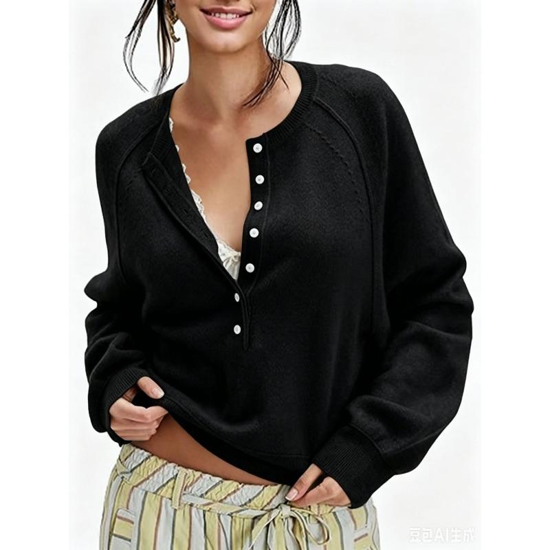 Autumn and Winter New Women's Breasted Semi-open Neck Sweater Versatile Knitted Top Women