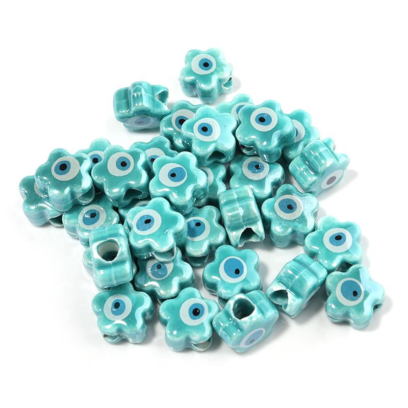 10Pcs/Lot 10mm Ceramic Beads Colorful Flower Shaped Evil Eye Large Hole Loose Beads For Bracelet Necklace Diy Jewelry Making