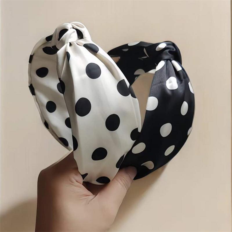 Wide Polk Dots Print Cloth Knotted Hairbands for Women Girls Casual Shopping Party Headbands Fashion Female Head Wears