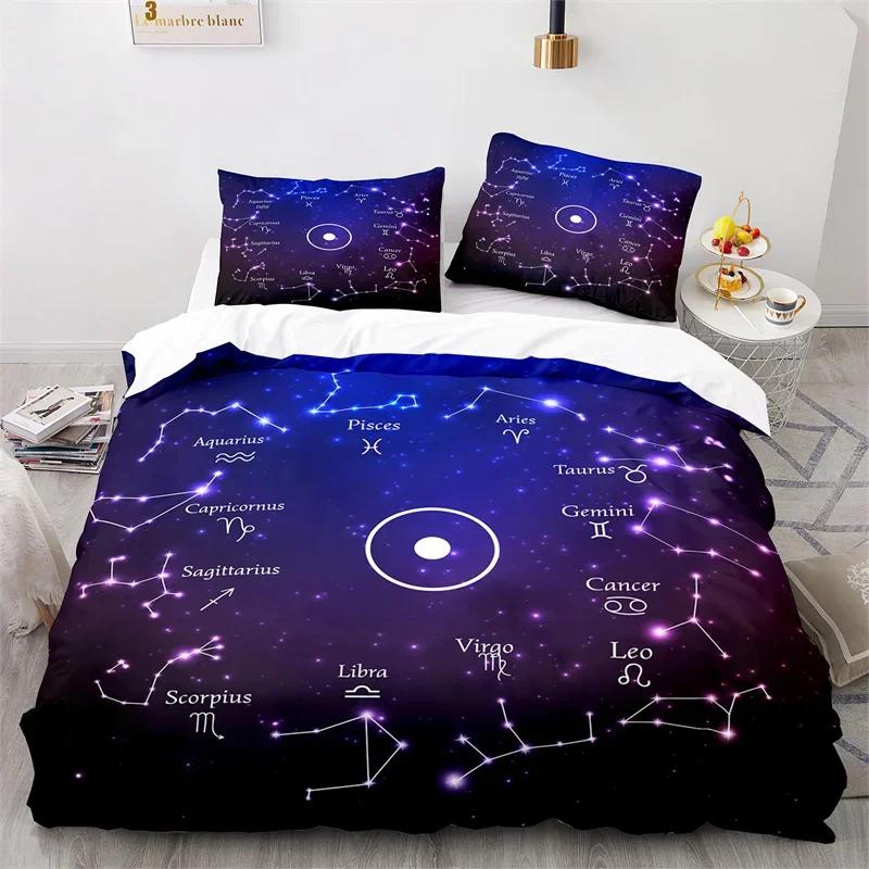 Sun and Moon Duvet Cover King Microfiber Astrology Bedding Set Twelve Constellations Zodiac Comforter Cover For Kids Boys Girls