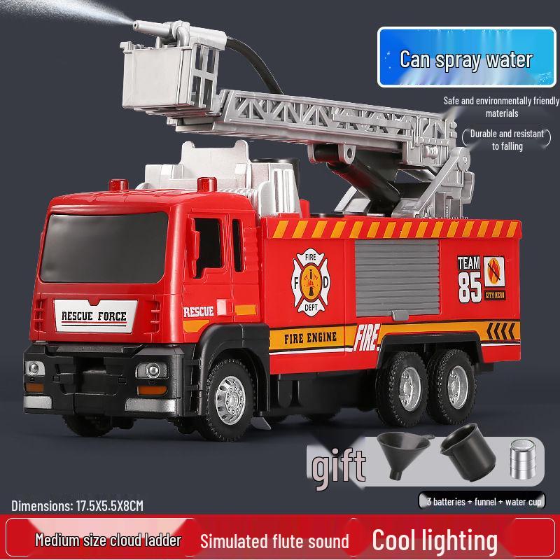 Children's Alloy Fire Truck Toy with Spray Water, Ladder, and Rescue Features