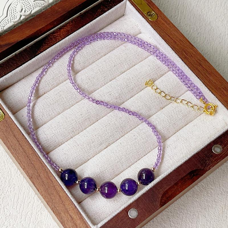 

2025 new natural amethyst full bead necklace collarbone chain natal year transfer bead purple