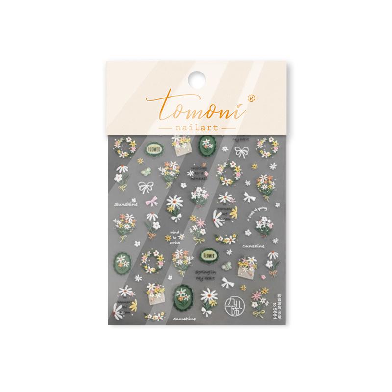 Tomoni Embossed Small Daisy Nail Art Stickers – Trendy, Fresh, High-End Style