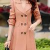 Fall Winter Women Jacket Double breasted Lapel Mid Length Solid Color Pleated Long Sleeve A line Tight Waist OL Commute Style Lady Jacket Trench Coat