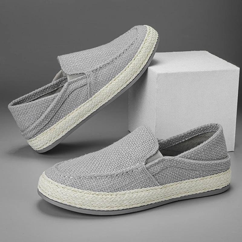 New Loafers Men Breathable Casual Shoes Classic Linen Slip On Sneakers Male Summer Cheap Driving Shoes For Men Wide Lightweight