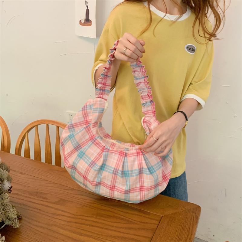 Neue gefaltete karierte Umhängetasche mit großem Fassungsvermögen für Damen, Canvas-Tasche, tragbare Messenger-Tasche, Damen-Pendler-Achseltasche