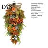 Artificial Holiday Floral Arrangement Artificia Fall Teardrop Swag, Autumn Harvest Sunflowers Pumpkins Leaves Berries Door Ready to Hang Swag Hanging