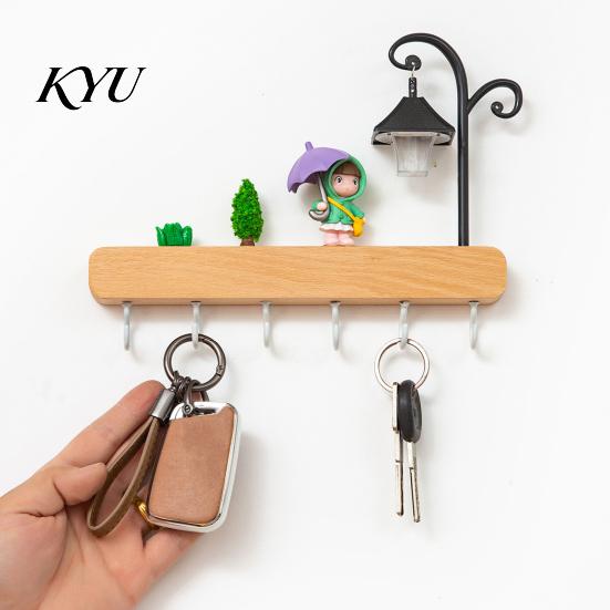 Heavy Duty Coat Rack with 6 Hooks Key Holder Hooks, Solid Wood Entryway Organizer Rack, Wall Multi Purpose Mount Mounted Space Saving Hook for