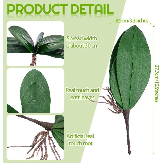 Chuangdi 6 Pieces Faux Phalaenopsis Orchids Leaves Artificial Orchids Leaves Green Leaf Plants Green Faux Leaf Latex Cymbidium Stems for Flowers