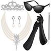Retro svatební perlový šperkovací set ve stylu Gatsby: Víceřadá náhrdelník, náušnice a korunka z umělých perel