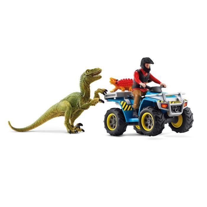Coffret Fuite sur quad face au vélociraptor, ensemble de jouets Préhistoriques de 5 pieces, Schleich 41466 Dinosaurs, des 4 ans