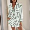 2025 European and American Women Fashion Casual Stripe Contrast Color Patchwork Print Cardigan Shirts Shorts Set