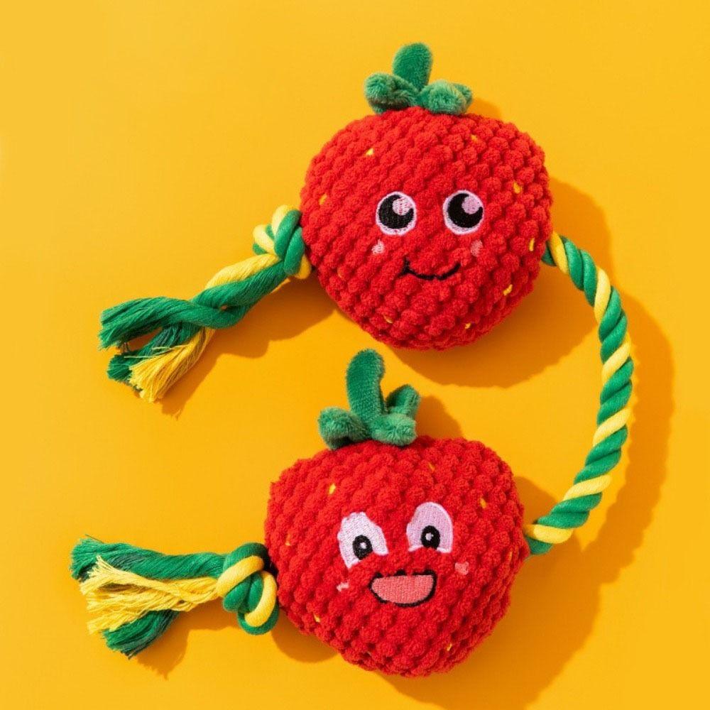 Bite-resistant Dog Plush Toy Builtin Squeaker Knot Training Dog Dental Cleaning Toy Sound Making Fruit Shape