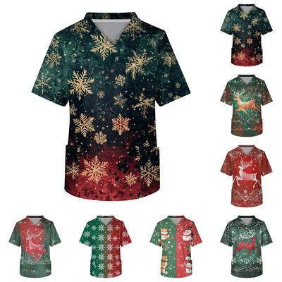 Pánsky top s krátkym rukávom, výstrihom do V, vianočnou potlačou a náprsným vreckom