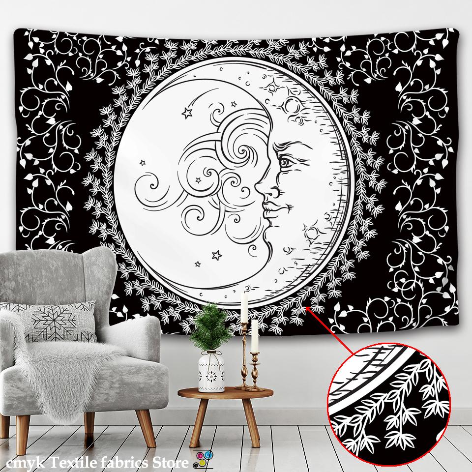 Black and White Sun Moon Bohemian Tapestry Psychedelic Yin Yang Wall Art Tree of Life Tapestry