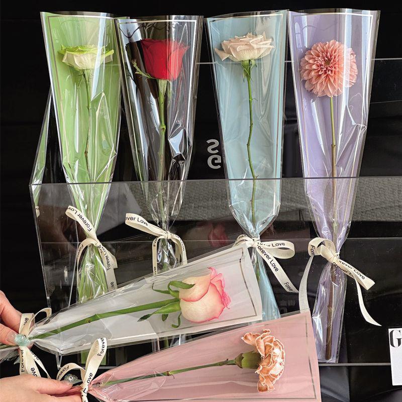 50Pcs Single Rose Sleeves Flower Wrapping Bag Bouquet Packaging Bags Clear Cellophane Floral Wrappers For Valentine'S Day