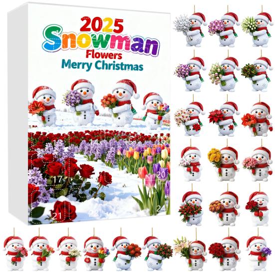 2025 Snowman Advent Calendar for Kids 24-Day Christmas Countdown Box with Acrylic Ornaments Multifunctional Holiday Decoration