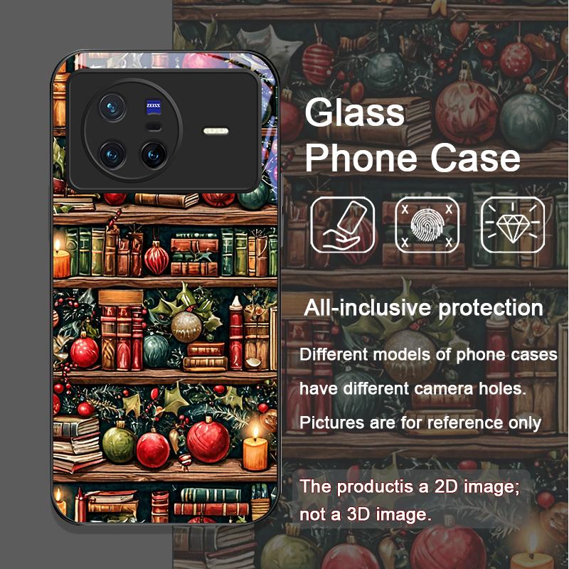 Cute Bookshelf Christmas Print Tempered Glass Phone Case for OPPO Reno 13 F 12 11 Pro 10 SE Find X3 Lite X8 X5 X7 A79 A58 Cover