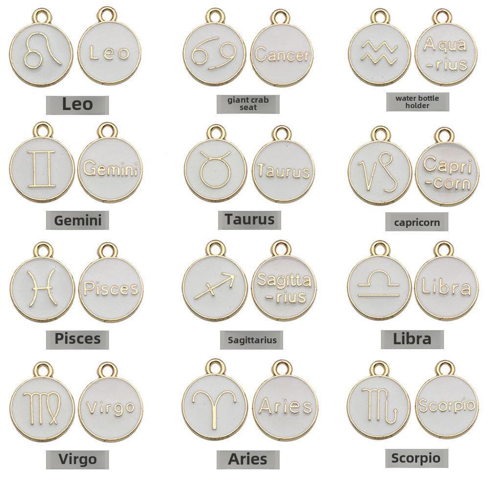 Double-Sided Oil Drop Pendant Jewelry: Zodiac Bracelet, Necklace, Earrings DIY Accessories