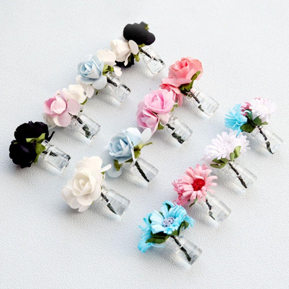 Rose Daisy Dollhouse Flower Vase 1/6 1/8 1/12 Micro Vase Flower Toy Miniature Rose Bouquet