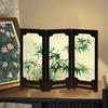 Yousheng Mini Floral Folding Screen Rustic 3 Panel Room Dividers Chinese Style Vintage Desktop Folding Screen Feng Shui Ornaments for Home Table Decor