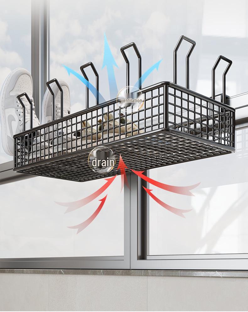 Outdoor Shoe and Clothes Drying Rack with Anti-Theft Window Hook