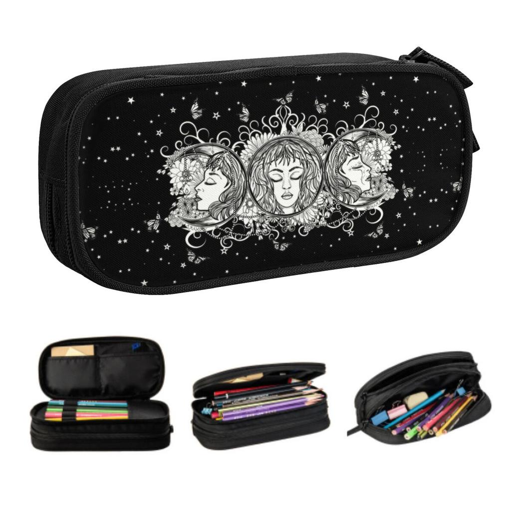Custom Maiden Mother Crone School Pencil Case Boys Gilrs Large Capacity Triple Moon Goddess Pencil Box Students Stationery
