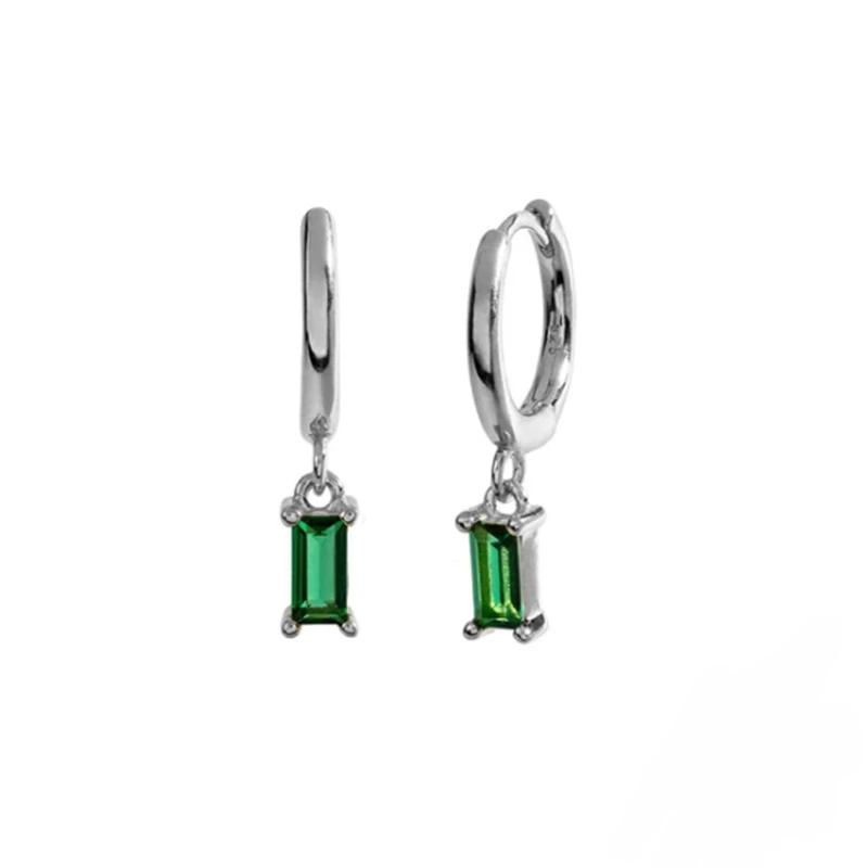 French Emerald Geometric Hoop Stainless Steel Earrings for Women Party Jewelry Accessories Trendy Zircon Crystal Drop Earring