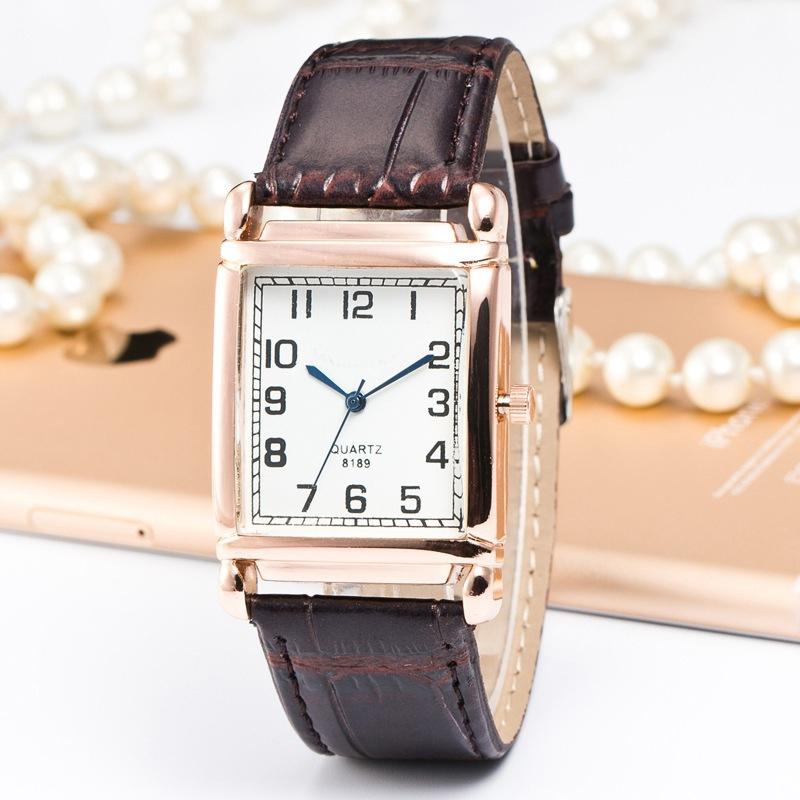 Women Watch Square Quartz Wristwatch Rectangle Leather Female Clock