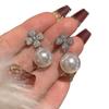 Elegant Flower Pearl Drop Earrings With Rhinestone Detailing For Women