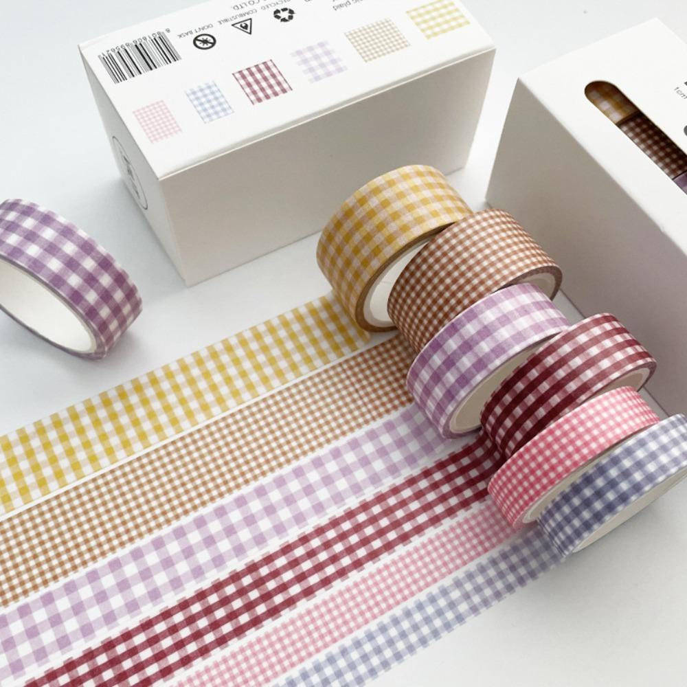 6Rolls/box Kawaii 6 Colors Plaid Washi Tape DIY Handbook Wrapping Paper Stickers