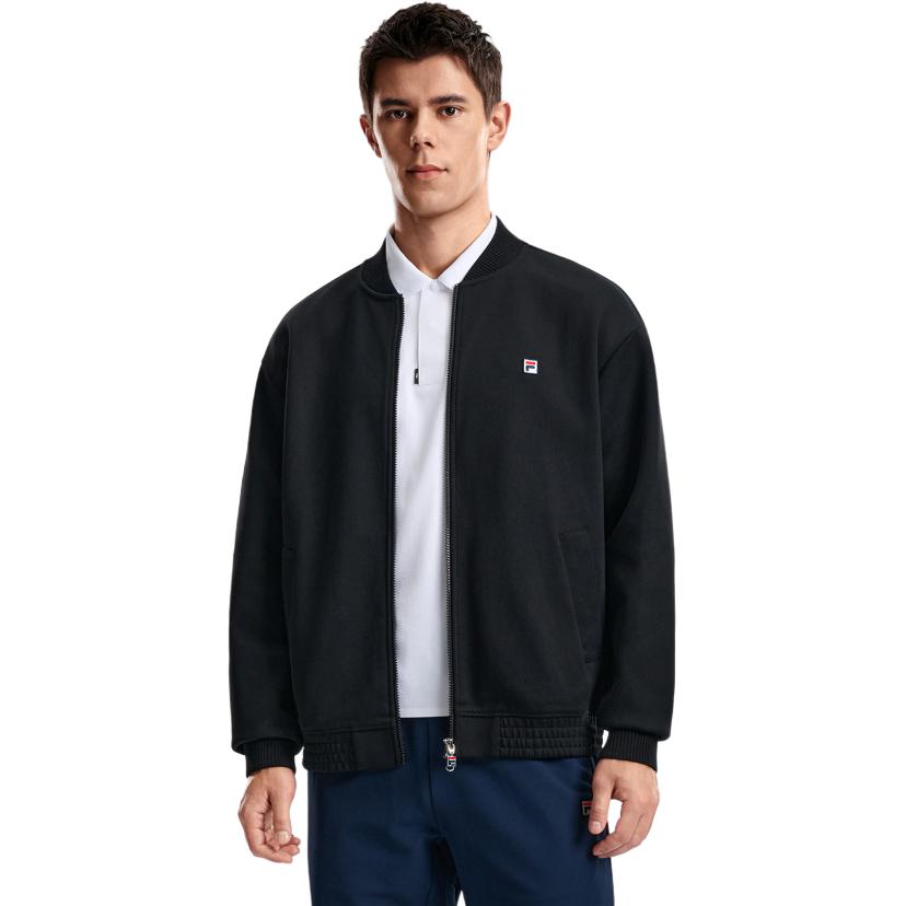 FILA Tennis Sports Minimalist Stand Collar Loose Zip Knit Top Unisex tops A51U613501F-BK