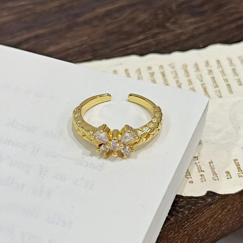 Medieval Fashion Butterfly Zircon Wheat Ear Ring Women'S Italian Brushed Craftsmanship Light Luxury Super Fairy Temperament Ring