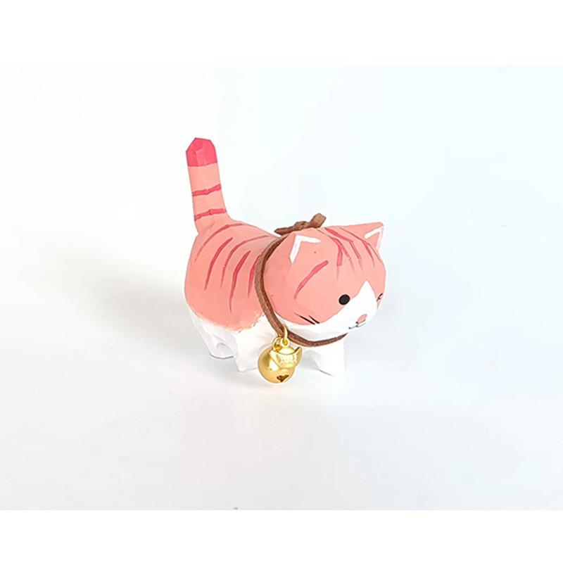 

Wooden Handcrafted Carved Cat Figurine Cute Bell Desk Decor For Gifts And Home Office Cat 1