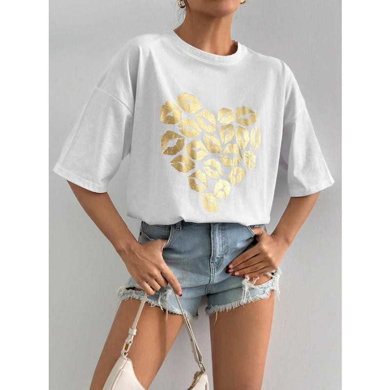 

Футболка свободного покроя с круглым вырезом и принтом Heart To Heart L