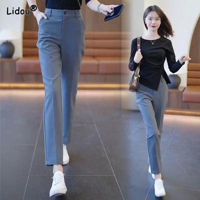 Women's Clothing Comfortable Straight Solid Office Lady Pockets Business Casual Fashion Spring Summer Thin Button Zipper Pants
