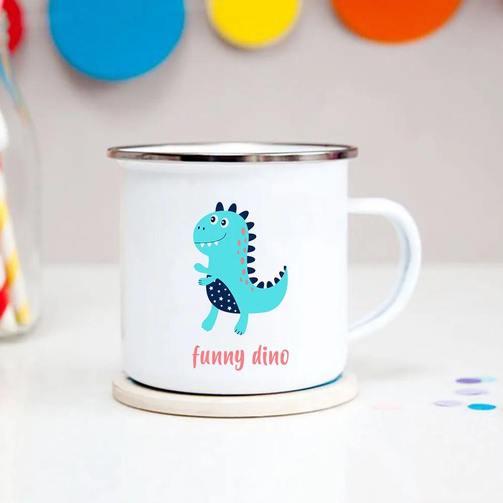 Happy Birthday Boys Girls Enamel Cocoa Mugs Home Party Cartoon Dinosaur Kids Drink Juice Cola Milk Cups Child Baby Birthday Gift